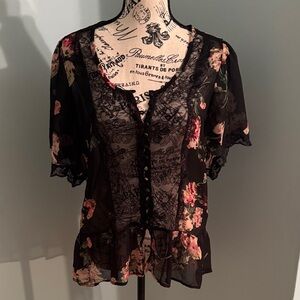 Buffalo David Bitton Black Shear Floral Blouse
